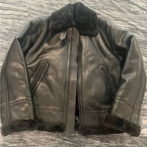 Men’s Black Faux Leather Jacket with Fur Collar by Kooples x Sports Size M